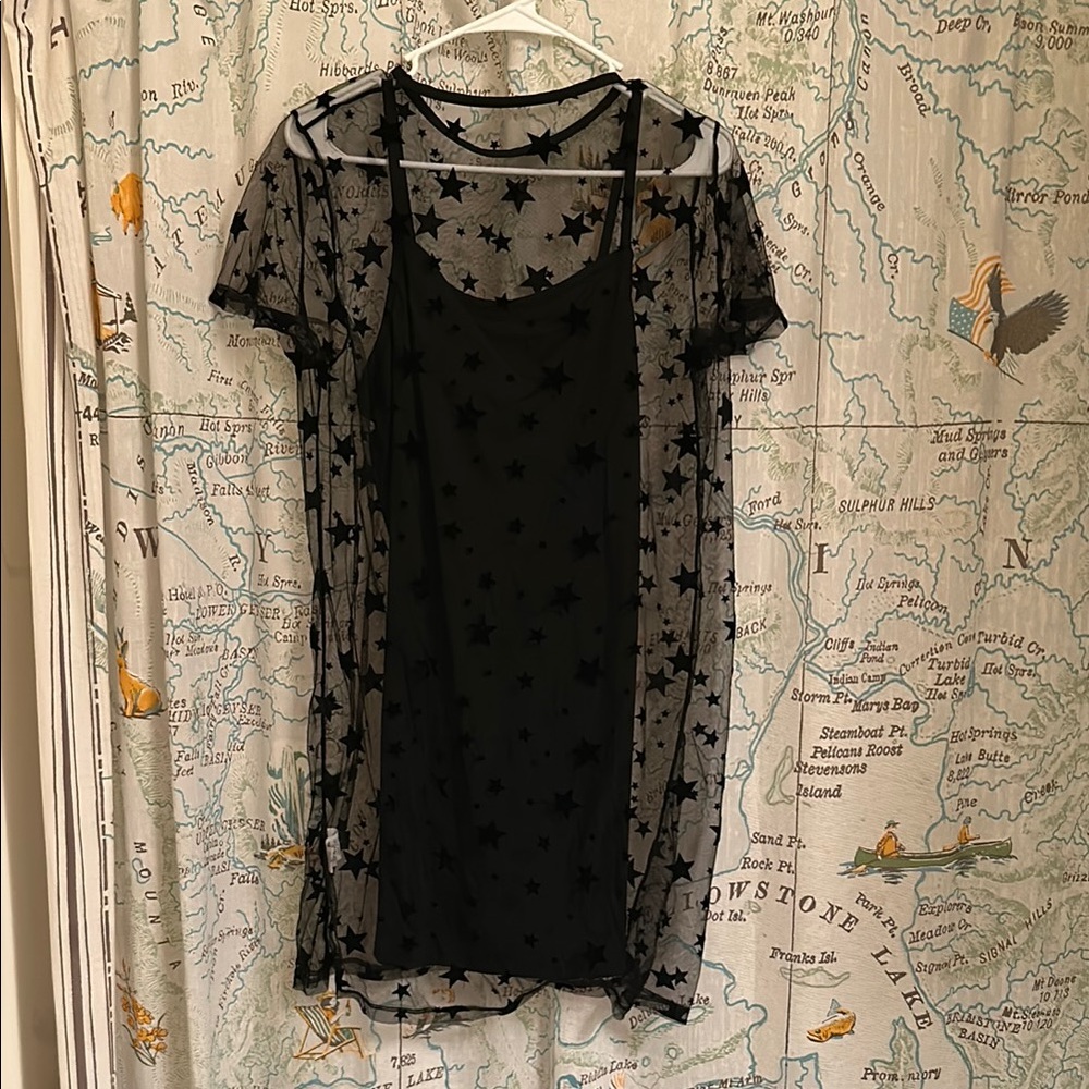 Black Star Mesh Overlay Dress